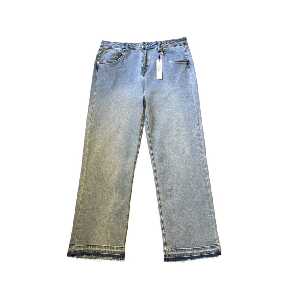 Tractr BLU Womens High Rise Wide Leg Jeans Light Wash Raw Hem 10/30 SC271-09BV